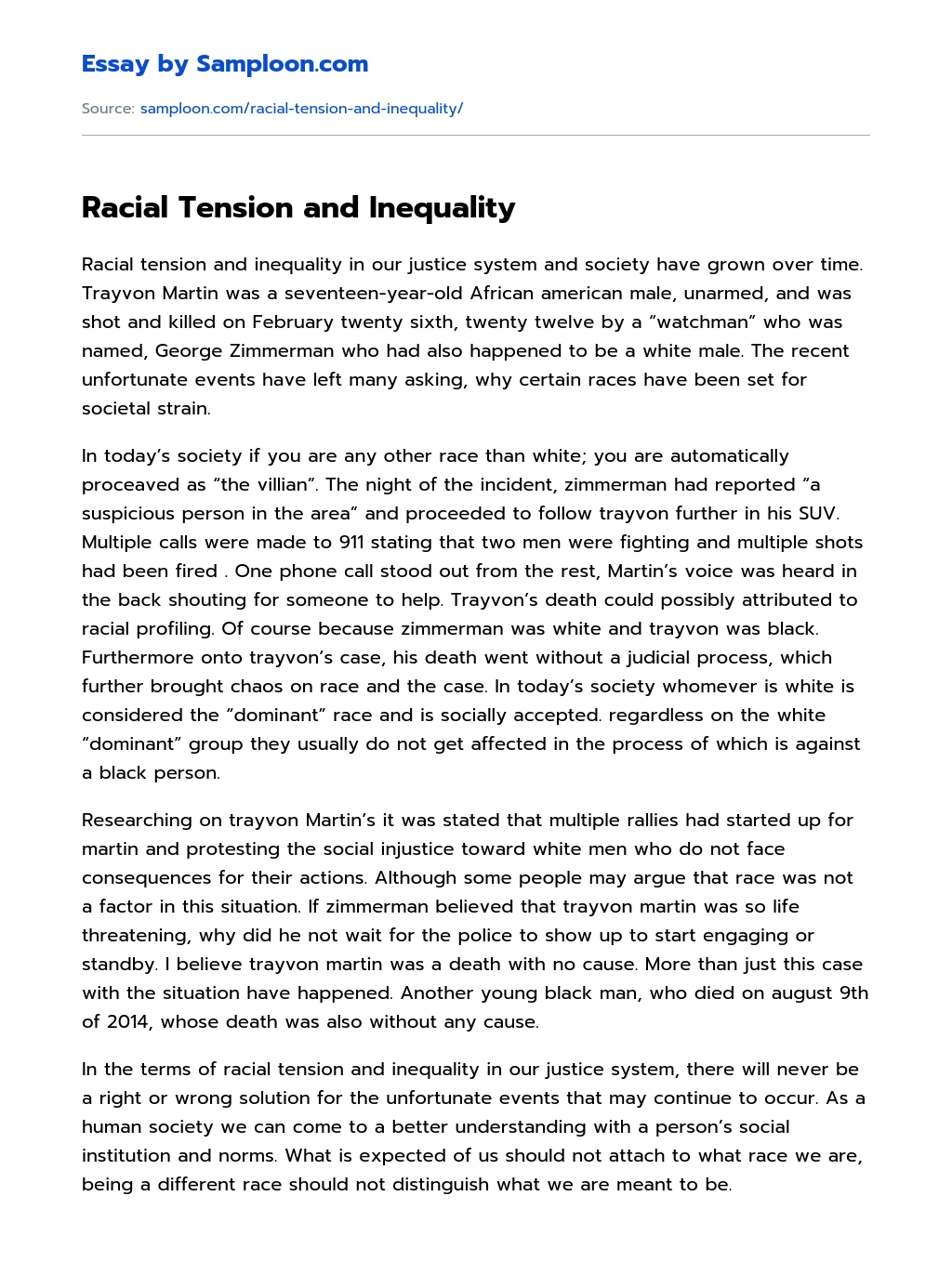 Racial Tension and Inequality essay
