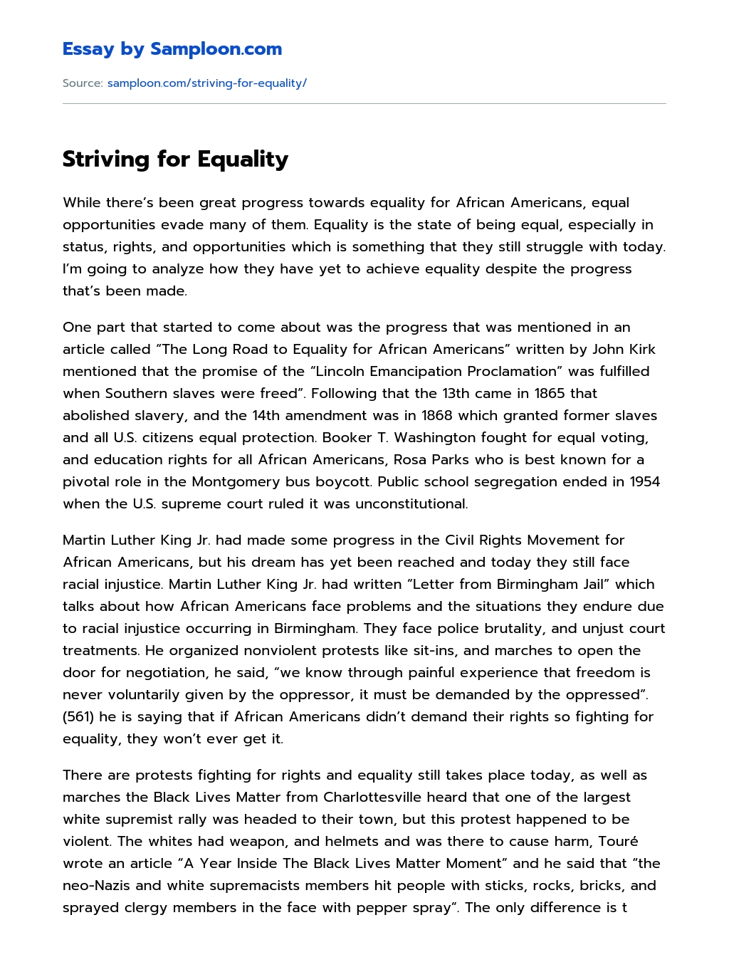 Striving for Equality essay