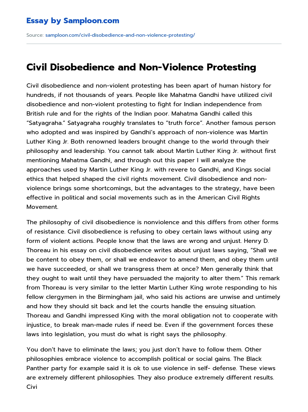 Civil Disobedience and Non-Violence Protesting essay