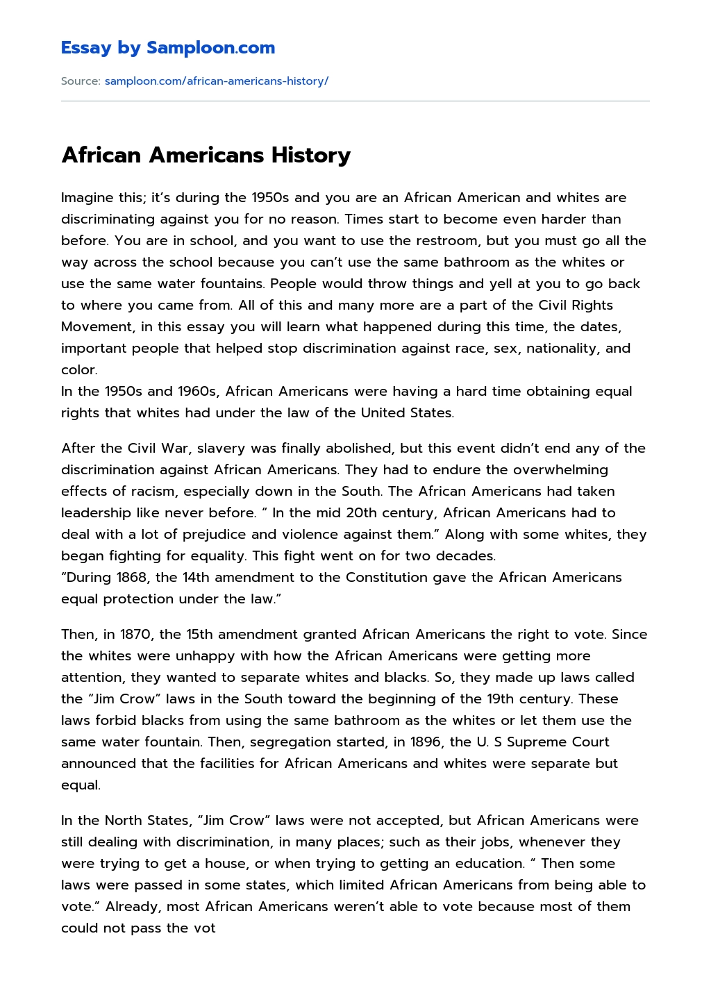 African Americans History essay