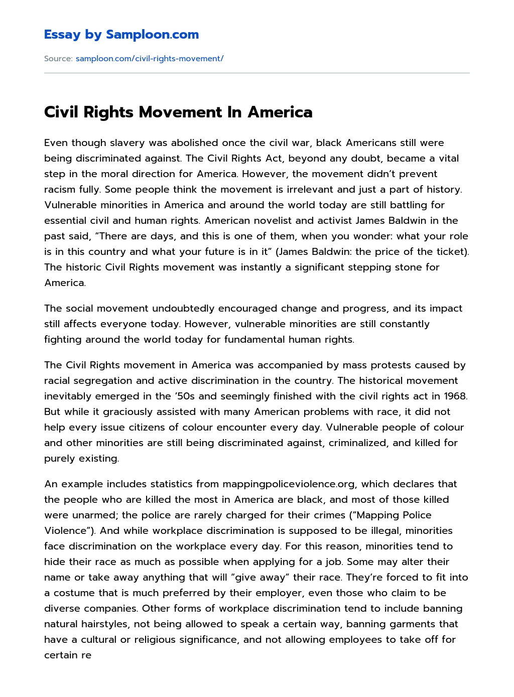 Civil Rights Movement In America essay