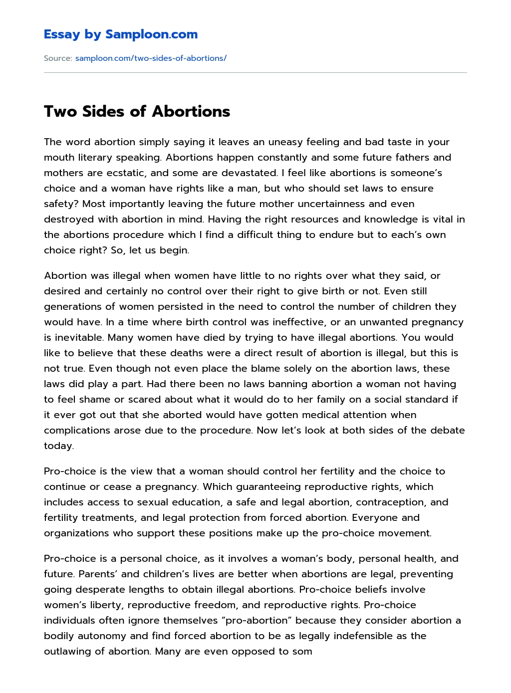 Two Sides of Abortions essay