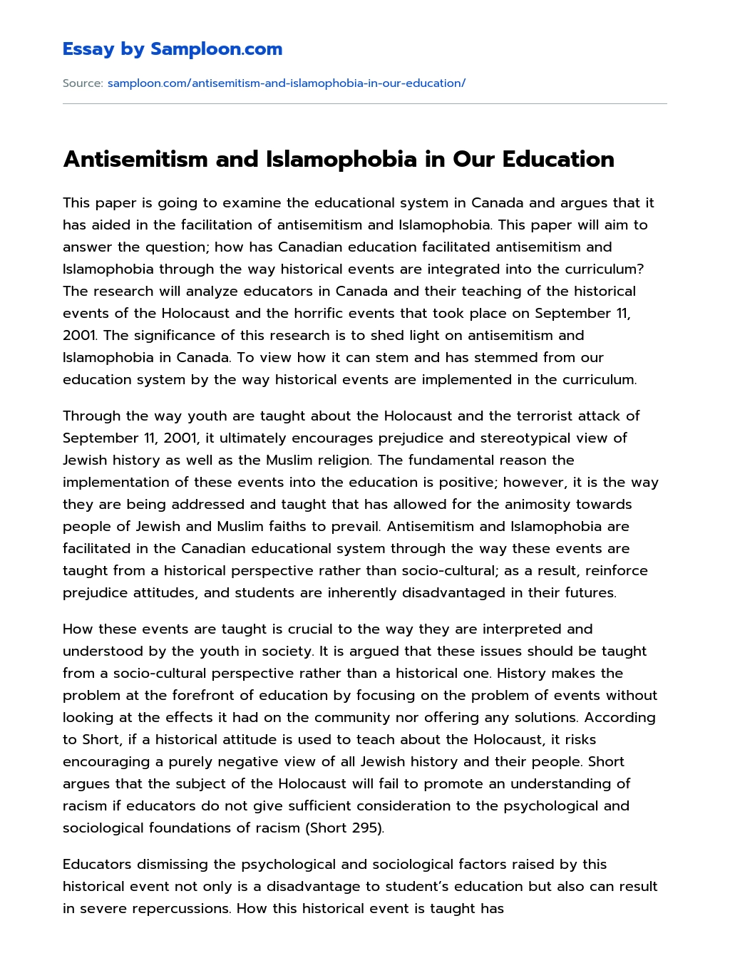 Antisemitism and Islamophobia in Our Education essay