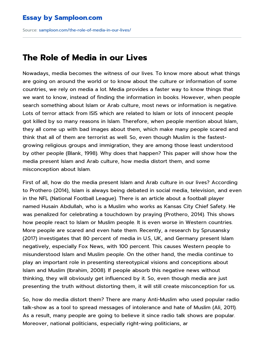 The Role of Media in our Lives essay