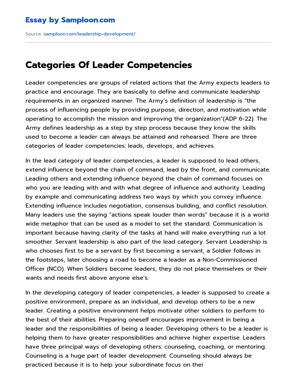 Categories Of Leader Competencies essay