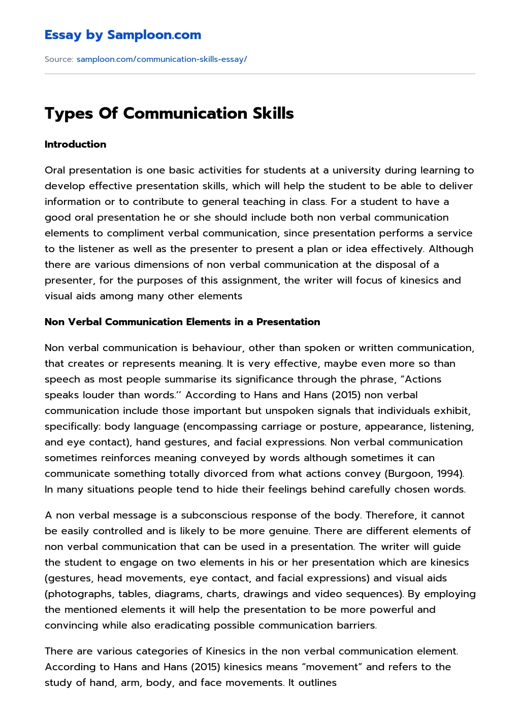 Types Of Communication Skills essay