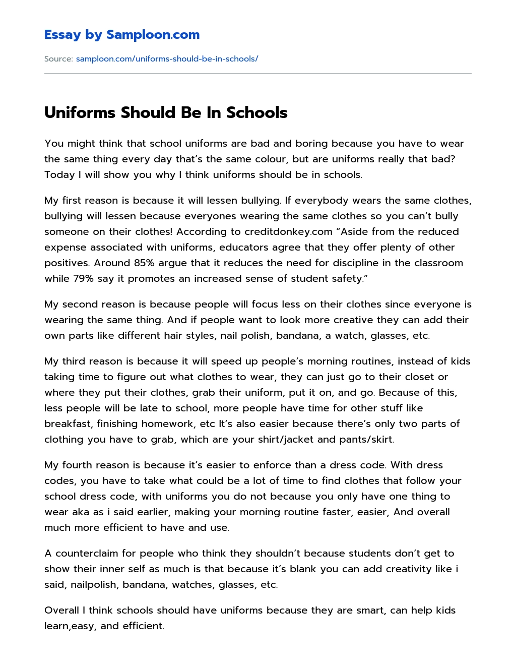 Uniforms Should Be In Schools essay