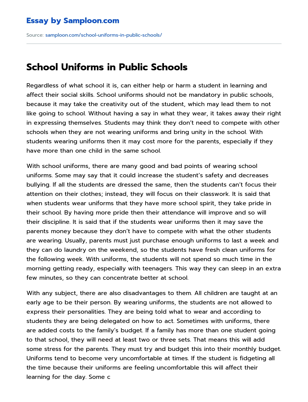 School Uniforms in Public Schools essay