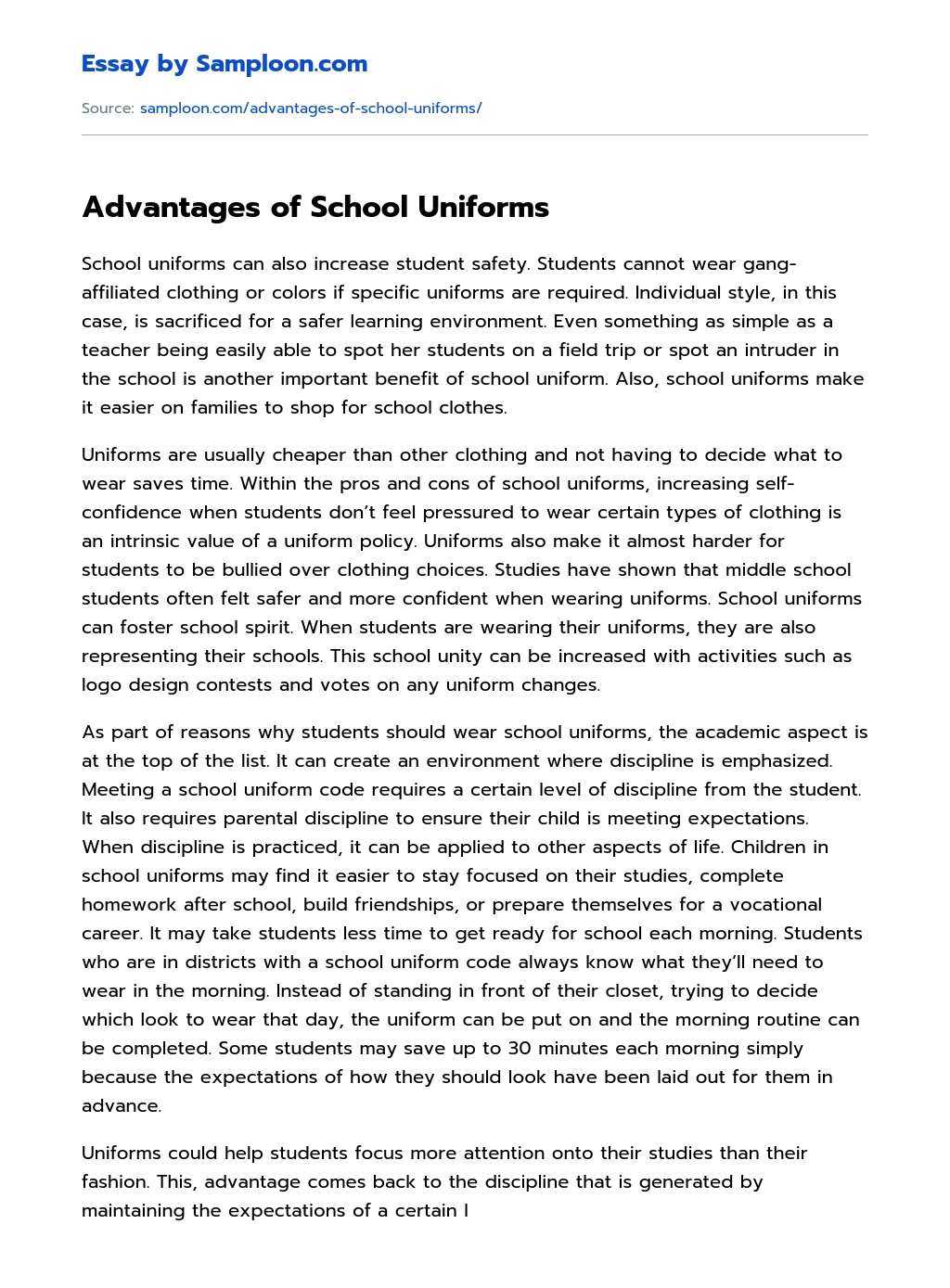 Advantages of School Uniforms essay