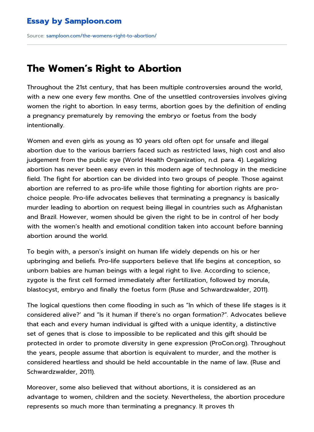 The Women’s Right to Abortion essay