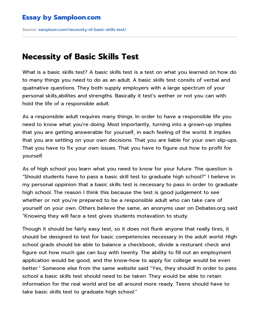 Necessity of Basic Skills Test essay