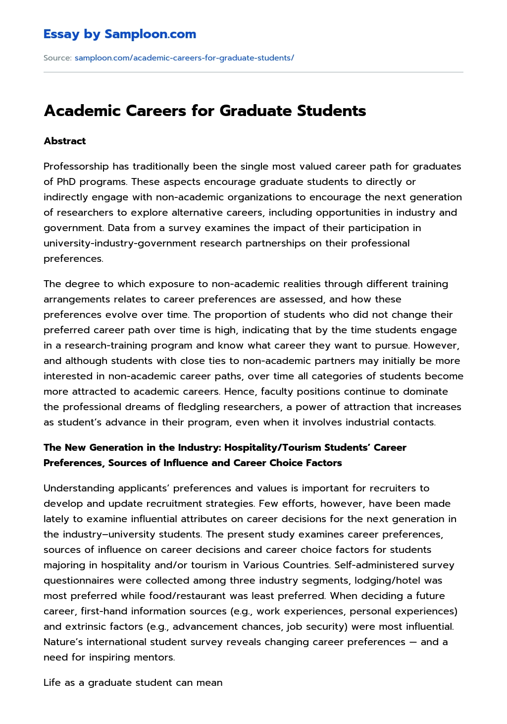 Academic Careers for Graduate Students essay