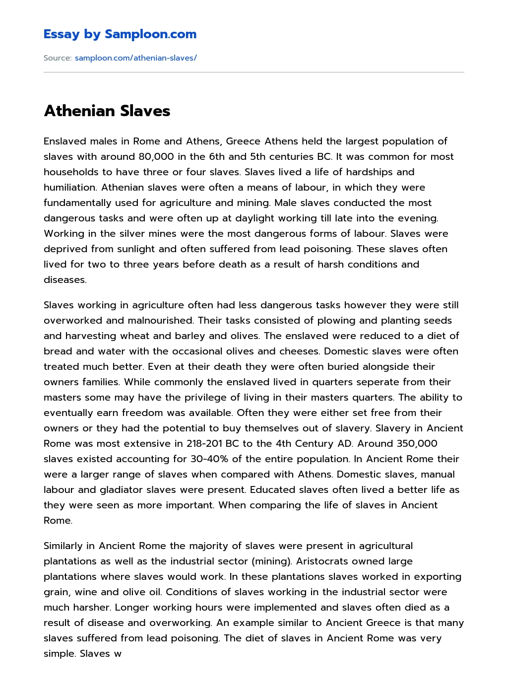 Athenian Slaves essay