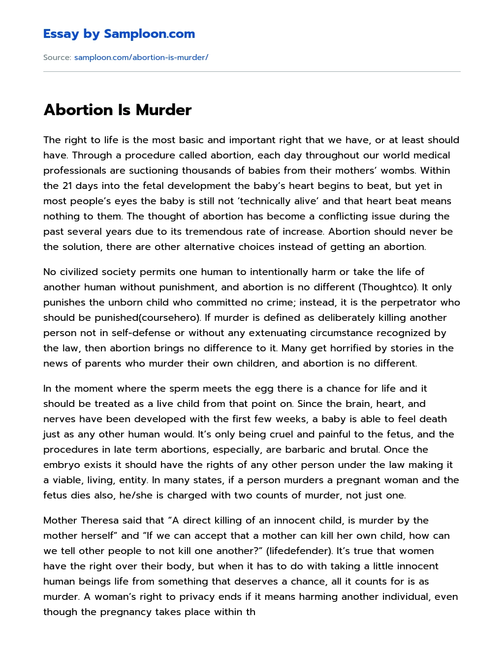 Abortion Is Murder essay