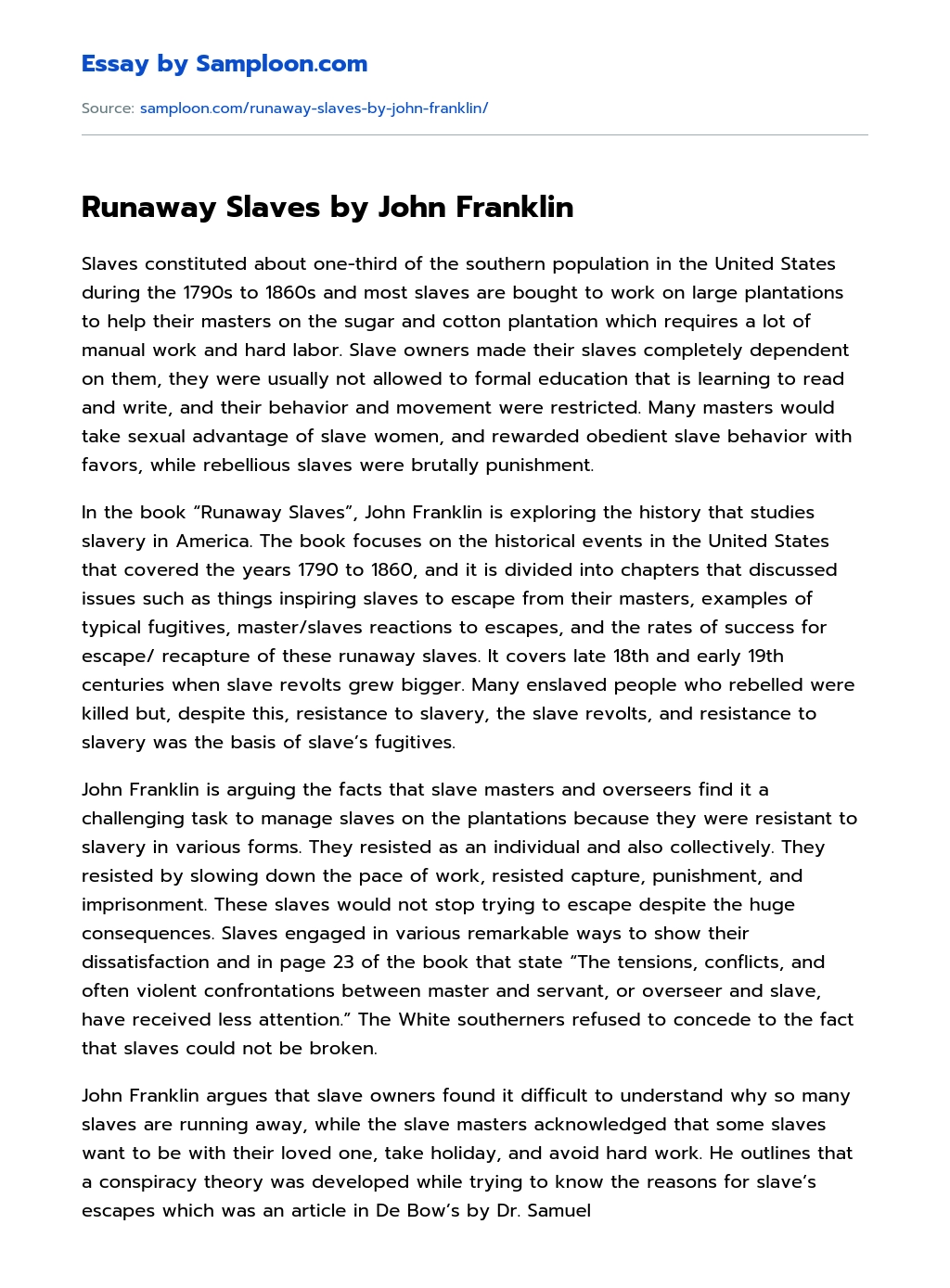 Runaway Slaves by John Franklin Review essay