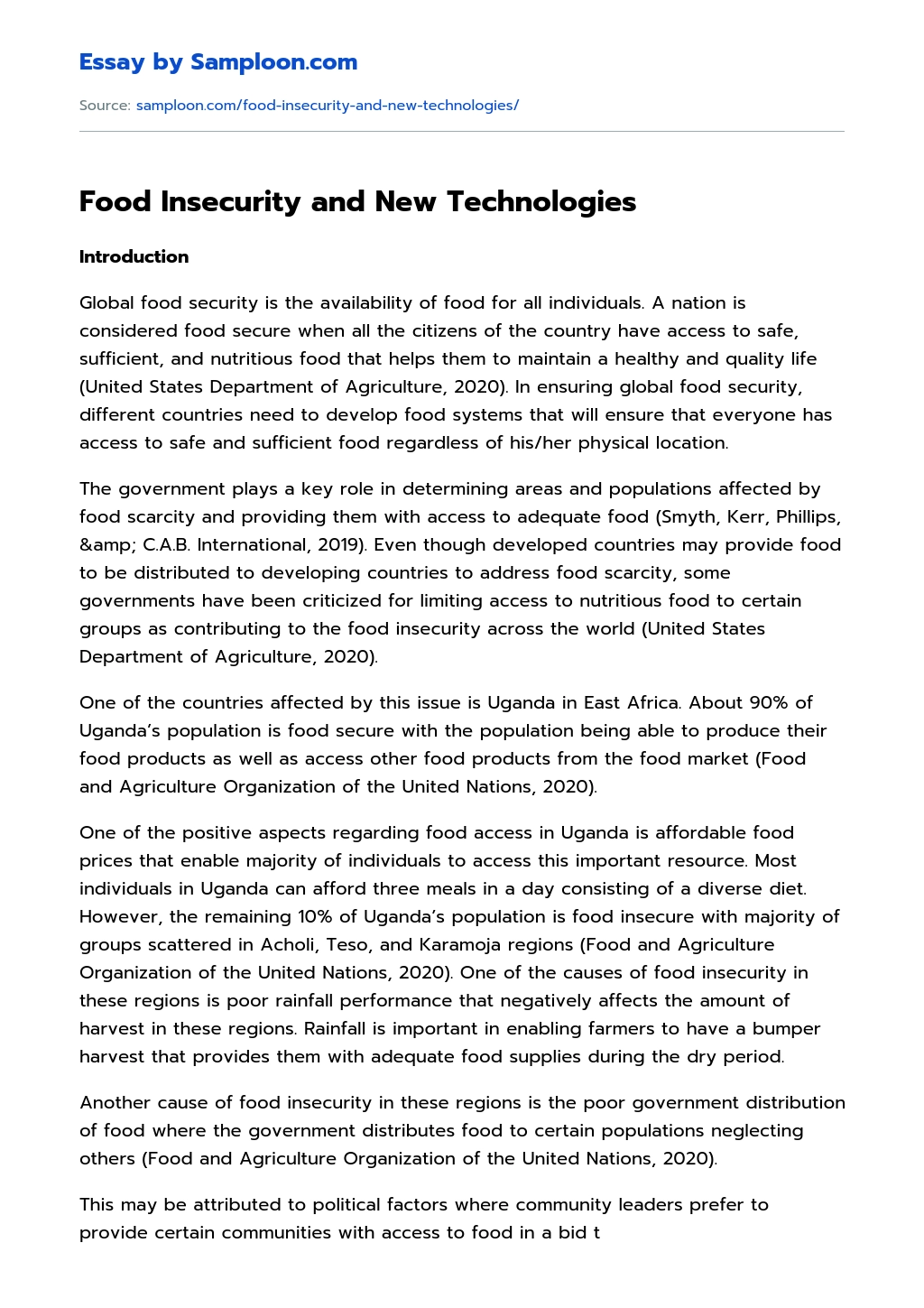 Food Insecurity and New Technologies essay