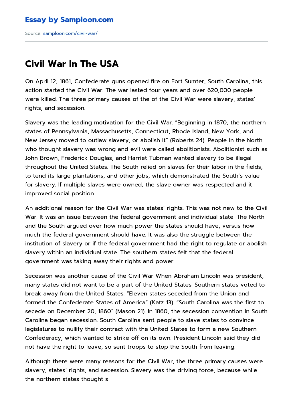 Civil War In The USA essay