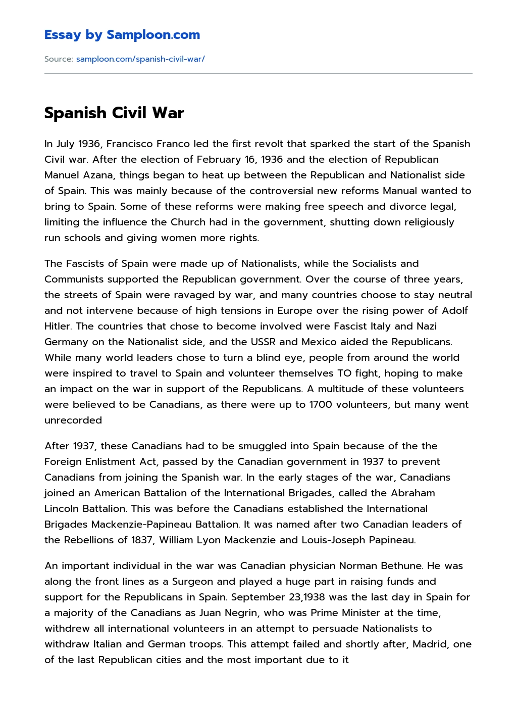 Spanish Civil War essay