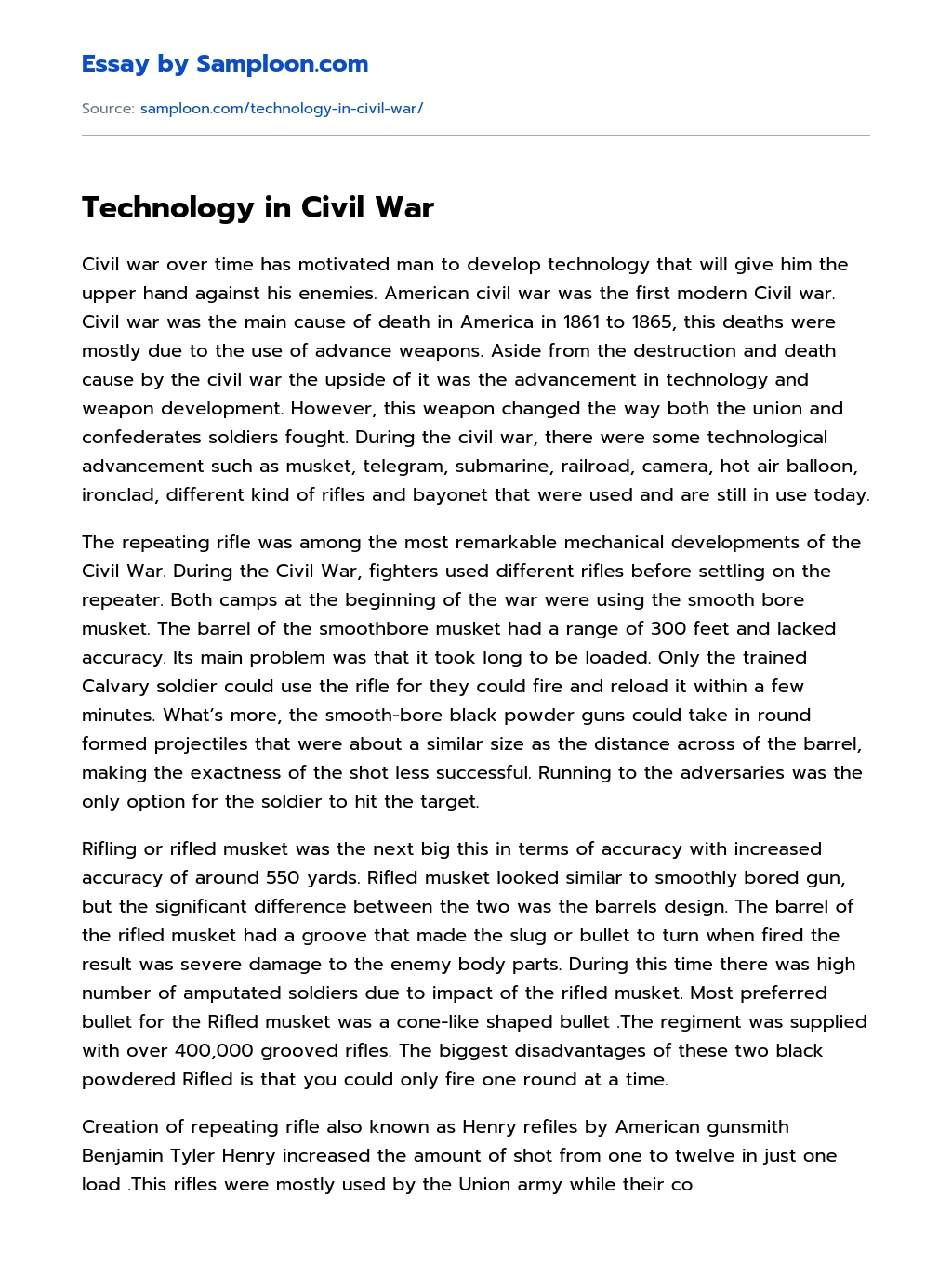 Technology in Civil War essay