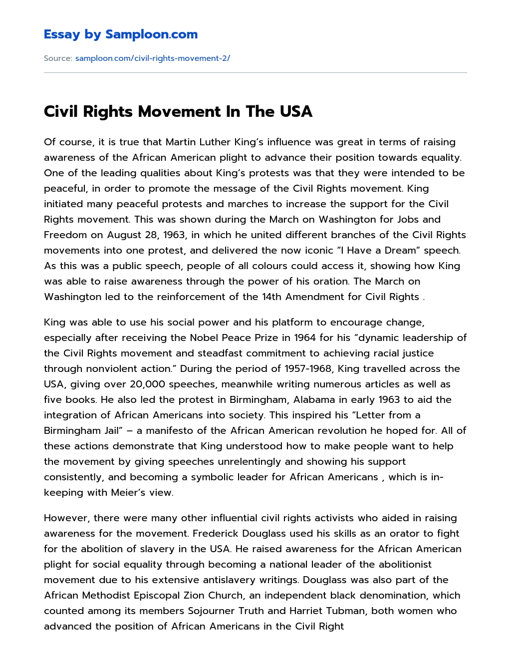 Civil Rights Movement In The USA essay