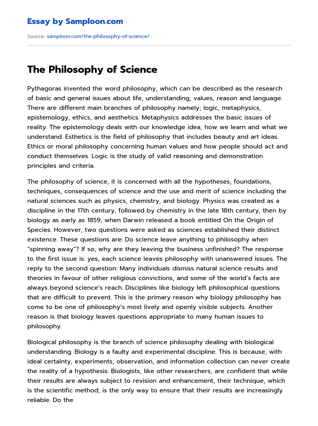 The Philosophy of Science essay