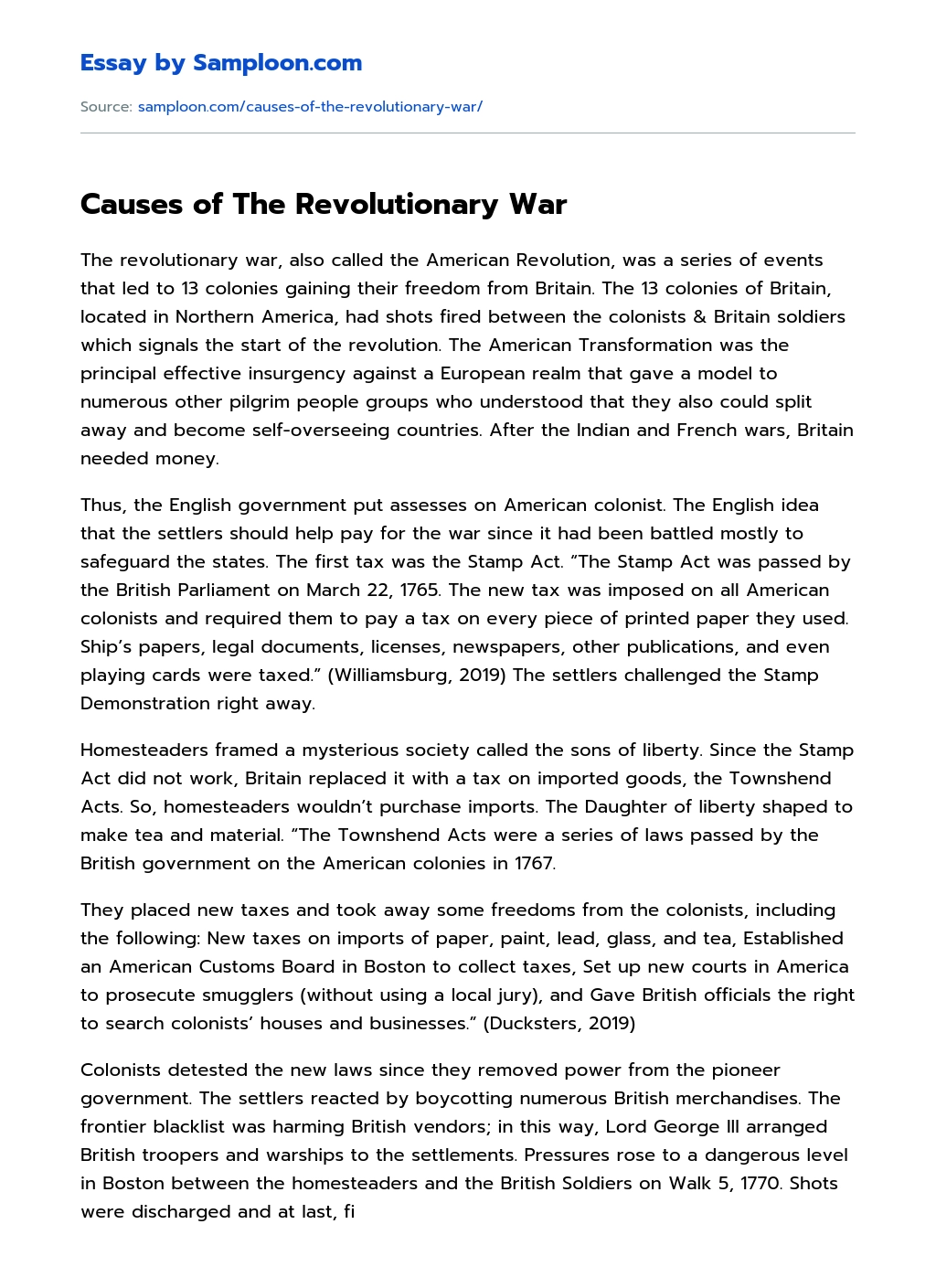 causes of the revolutionary war essay