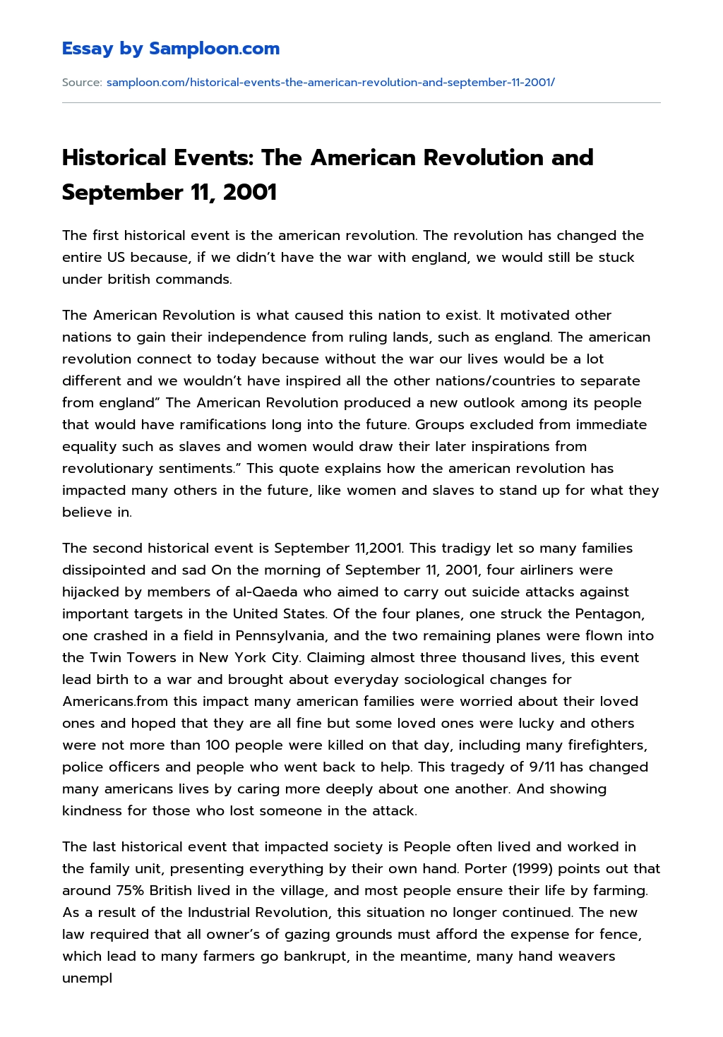 Historical Events: The American Revolution and September 11, 2001 essay