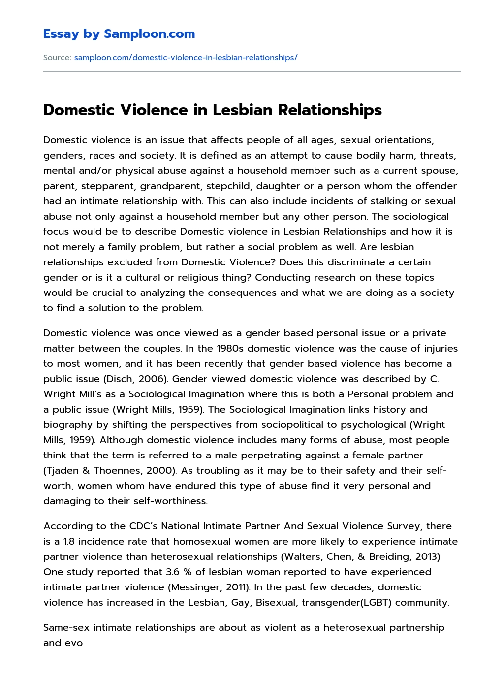 Domestic Violence in Lesbian Relationships essay