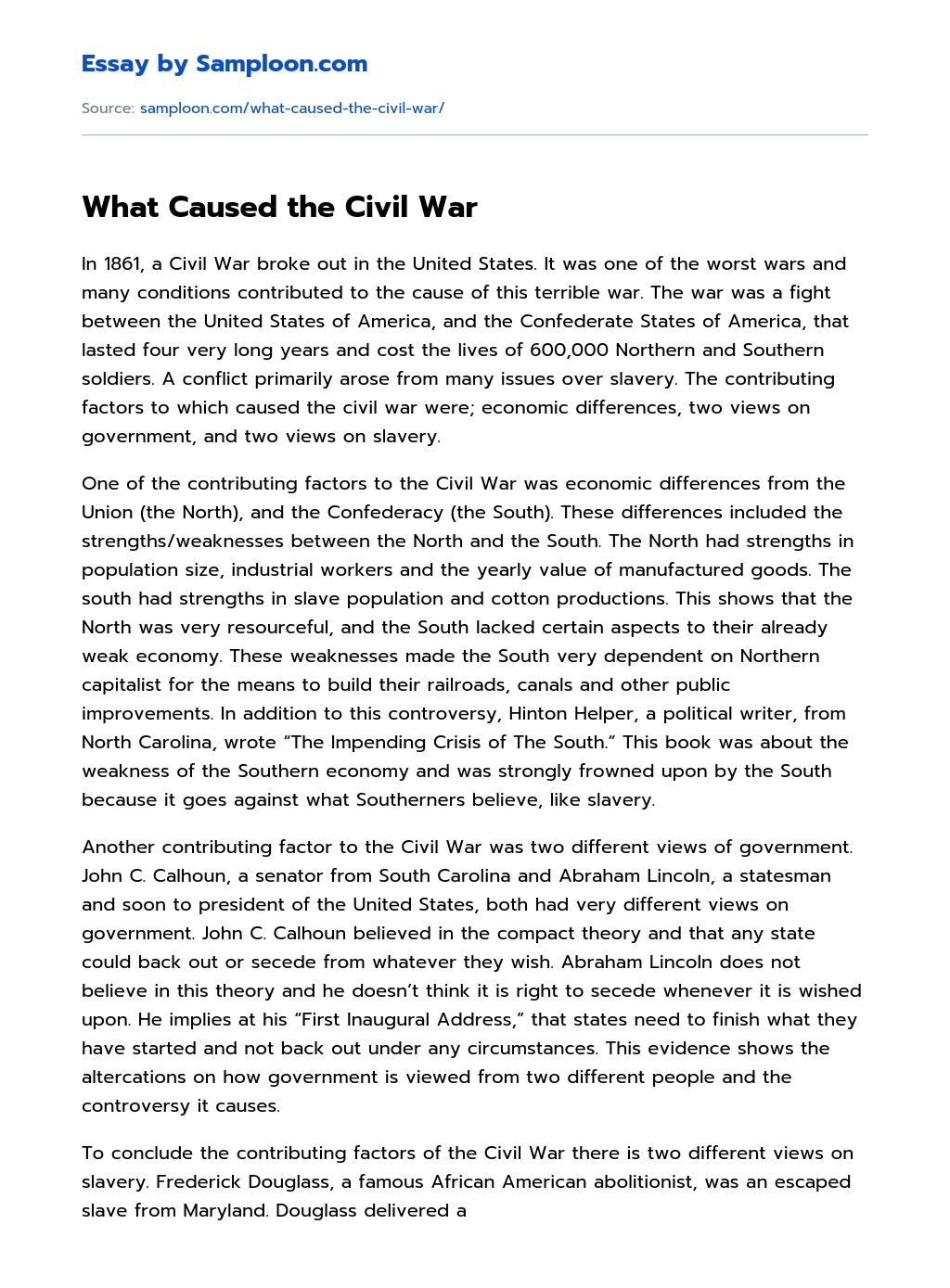 What Caused the Civil War essay