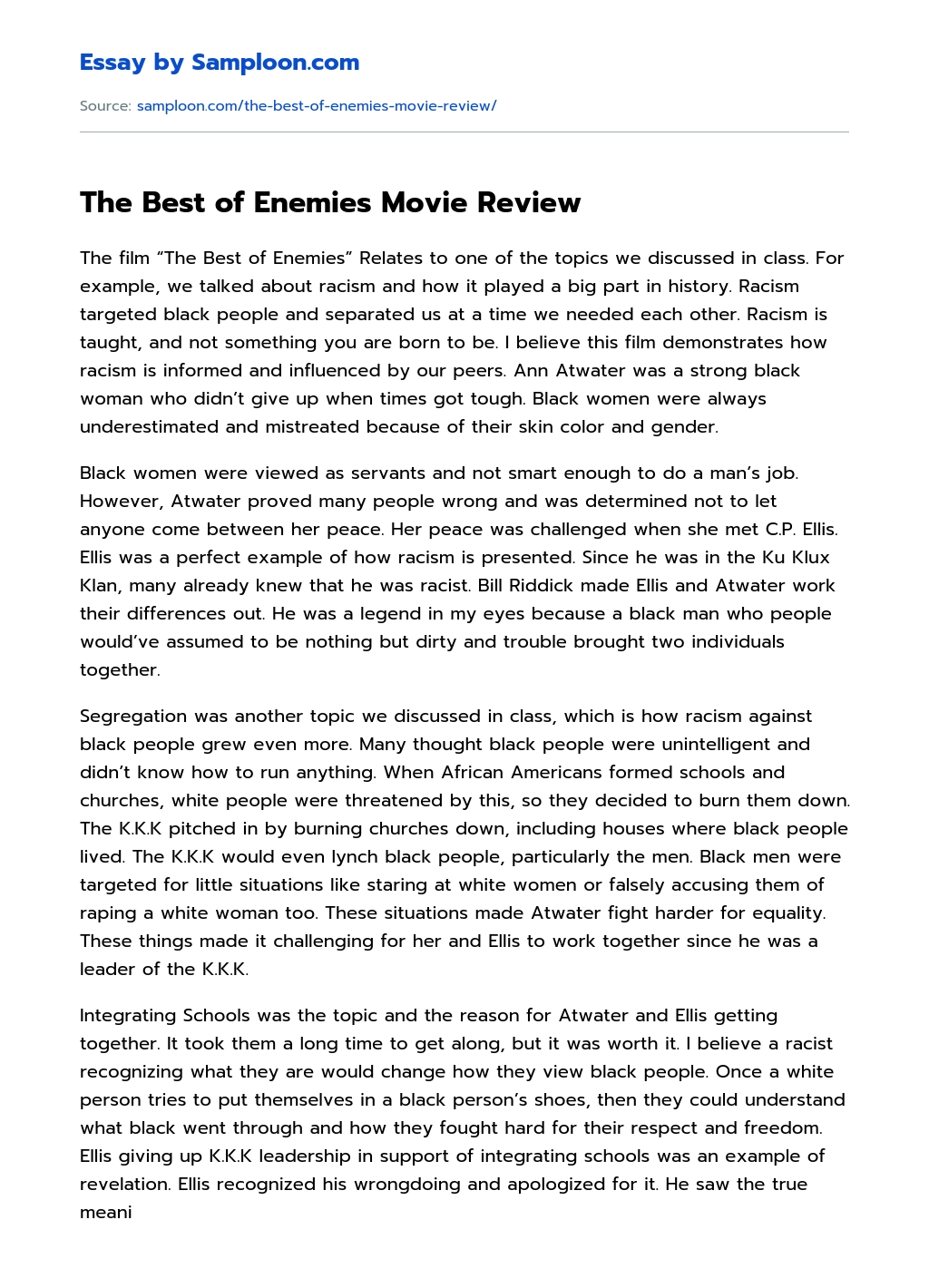 The Best of Enemies Movie Review essay
