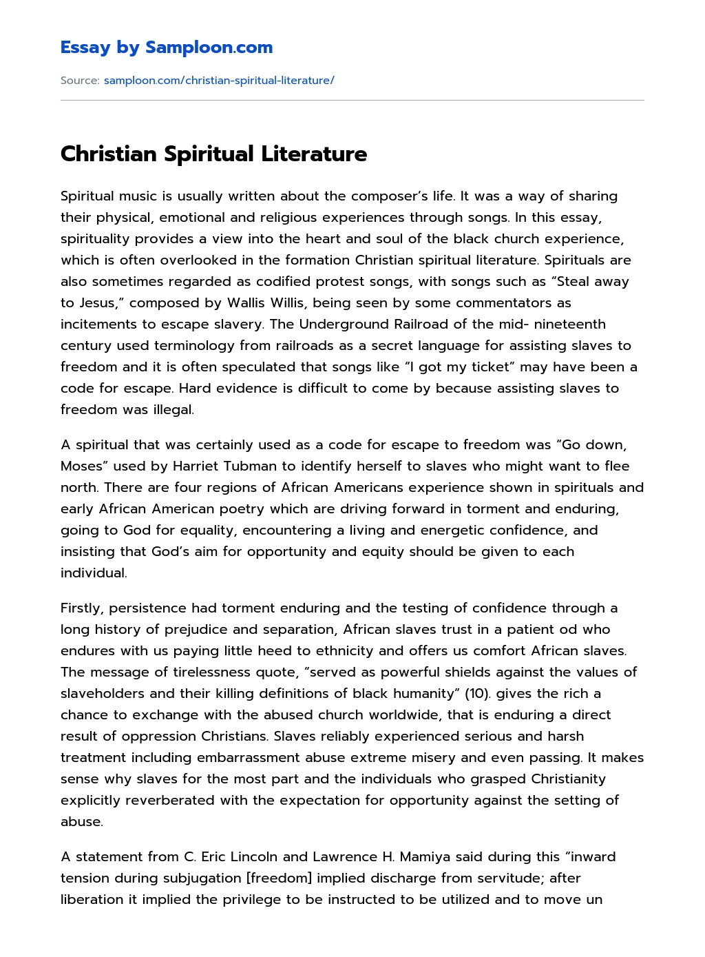 Christian Spiritual Literature essay