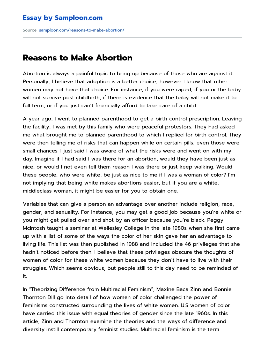 Reasons to Make Abortion essay