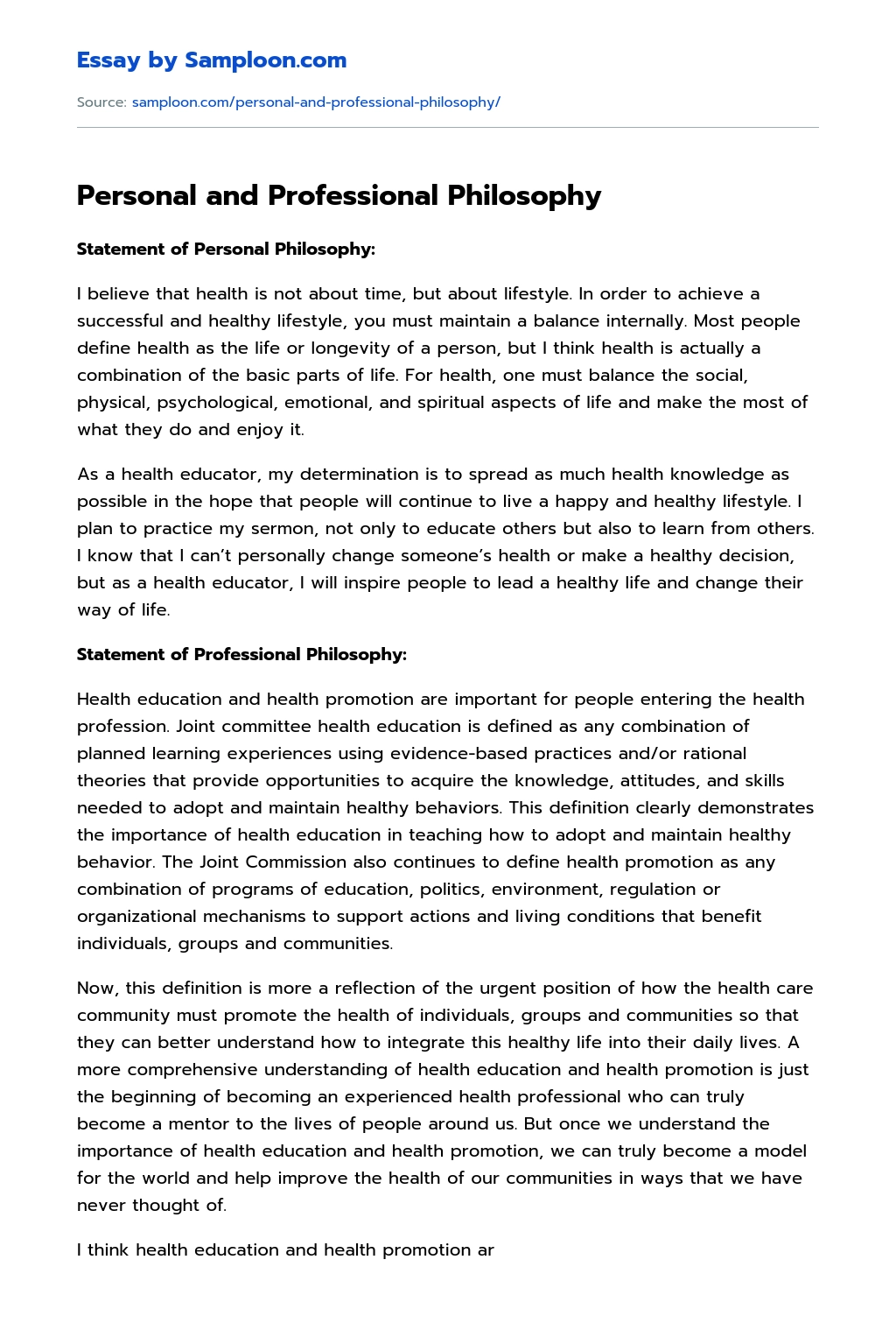 Personal and Professional Philosophy essay