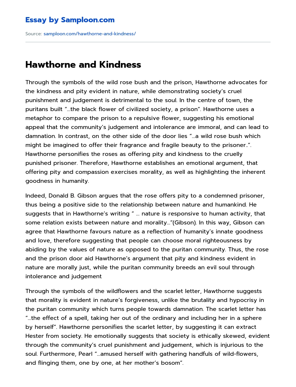 Hawthorne and Kindness essay
