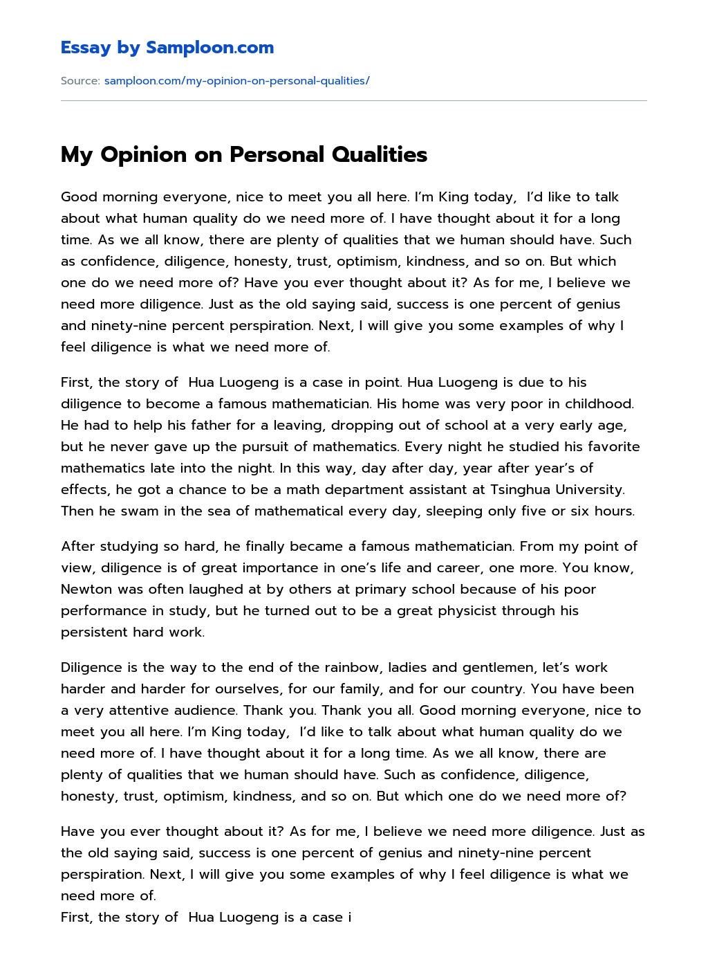 My Opinion on Personal Qualities essay