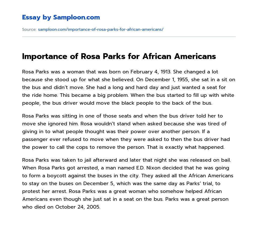 Importance of Rosa Parks for African Americans essay