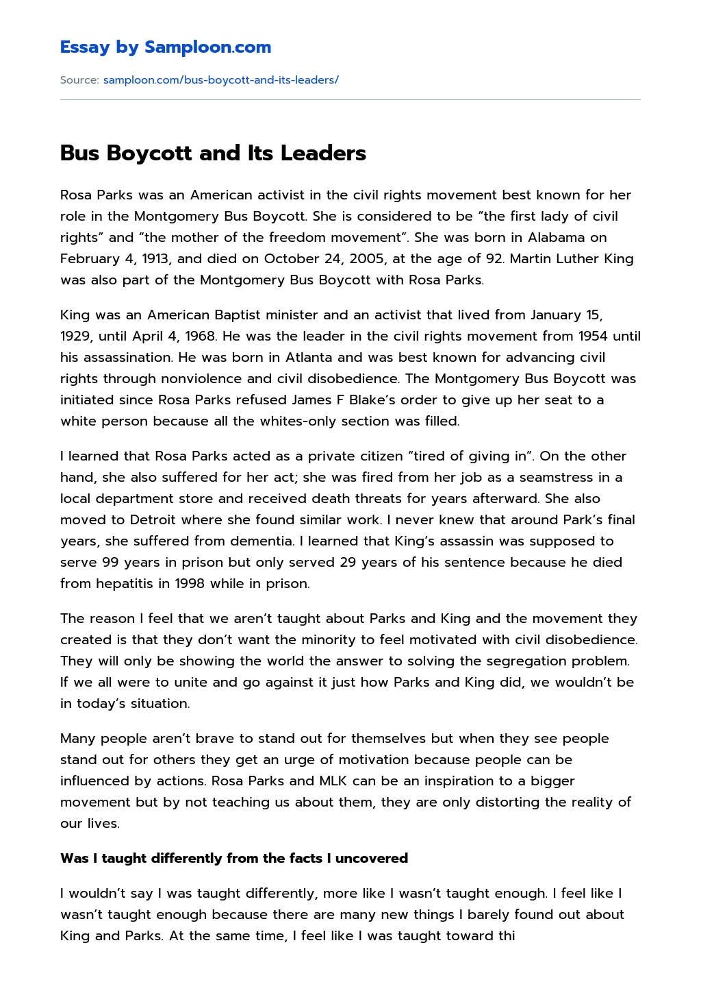 Bus Boycott and Its Leaders essay