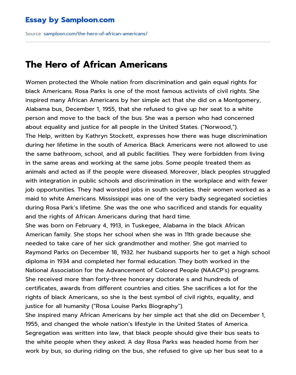 The Hero of African Americans essay