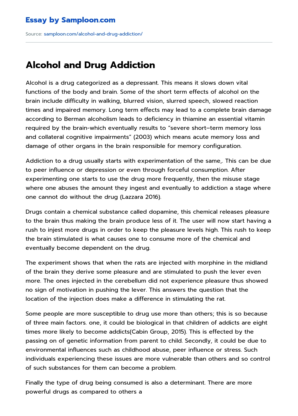 Alcohol and Drug Addiction essay