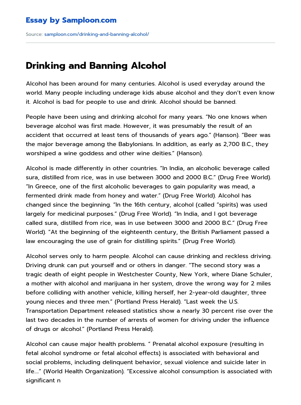 Drinking and Banning Alcohol essay