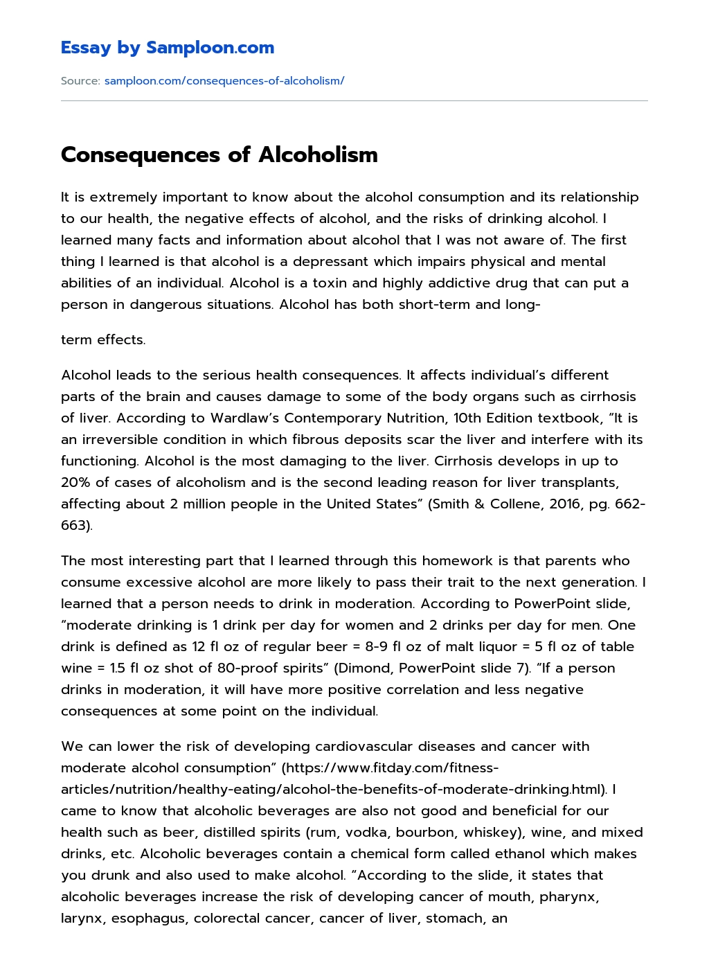 Consequences of Alcoholism essay