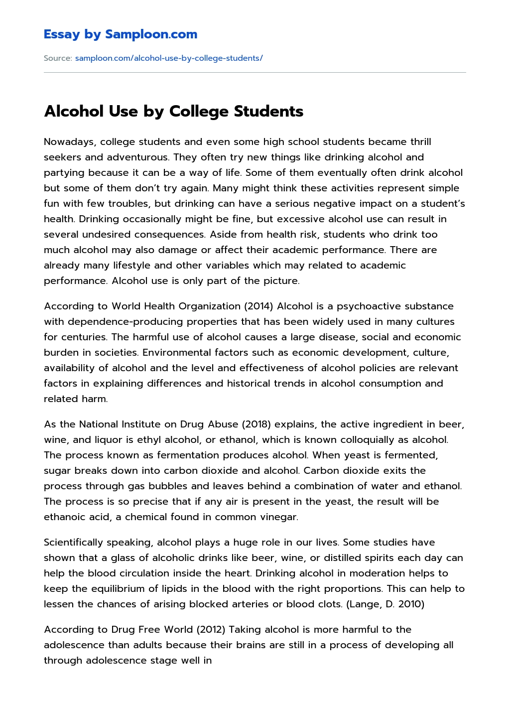 Alcohol Use by College Students essay