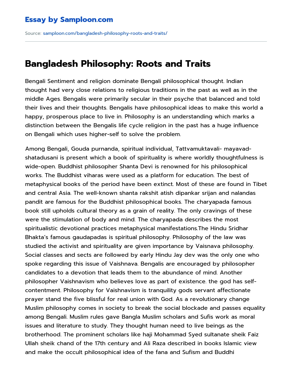 Bangladesh Philosophy: Roots and Traits essay