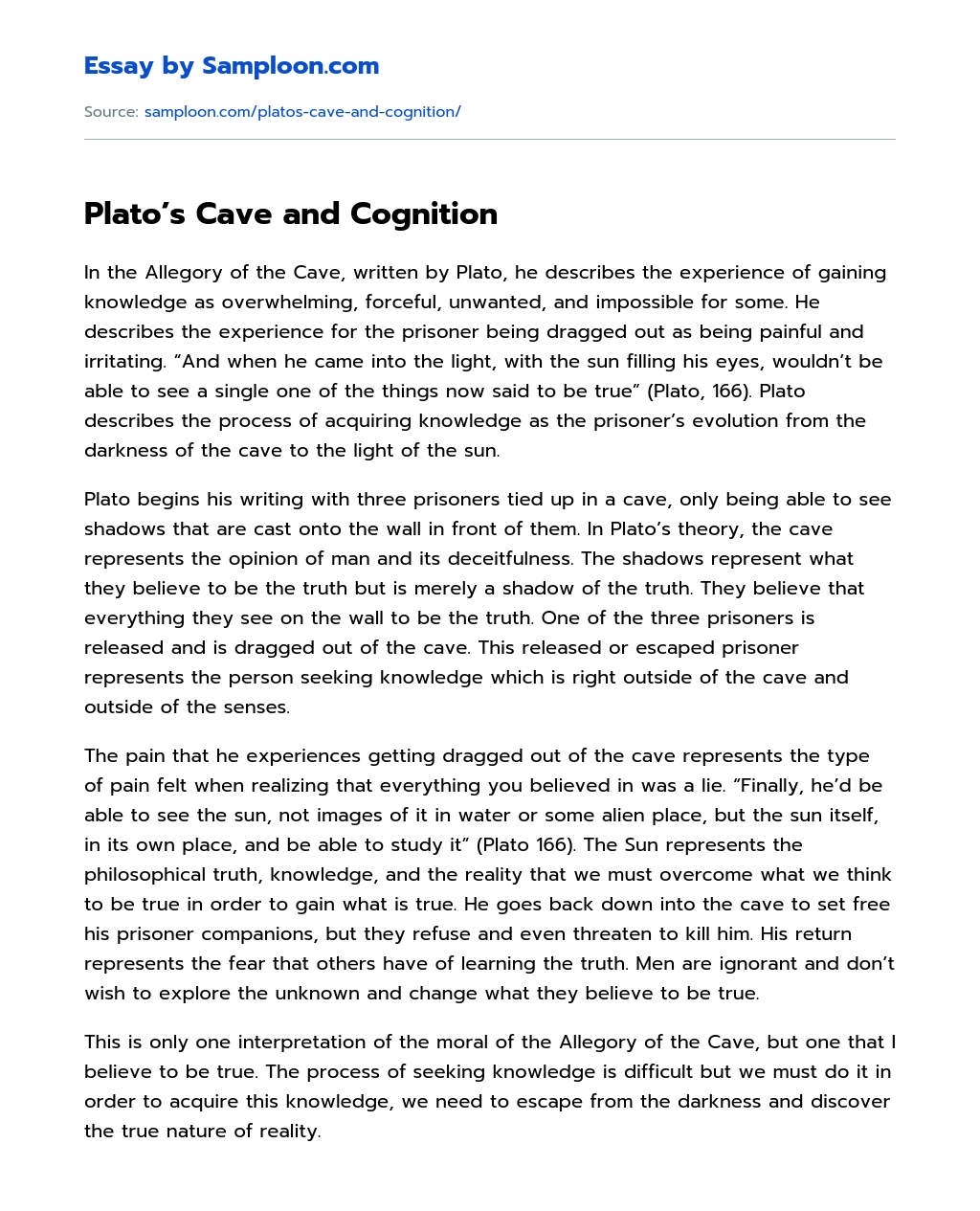 Plato’s Cave and Cognition essay