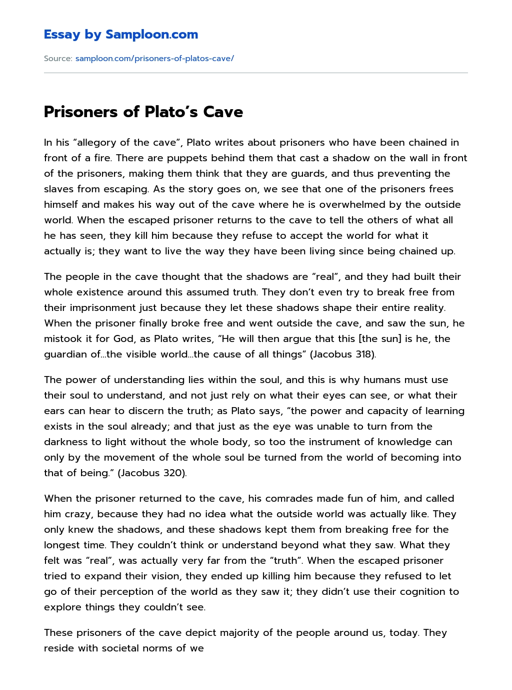 Prisoners of Plato’s Cave essay