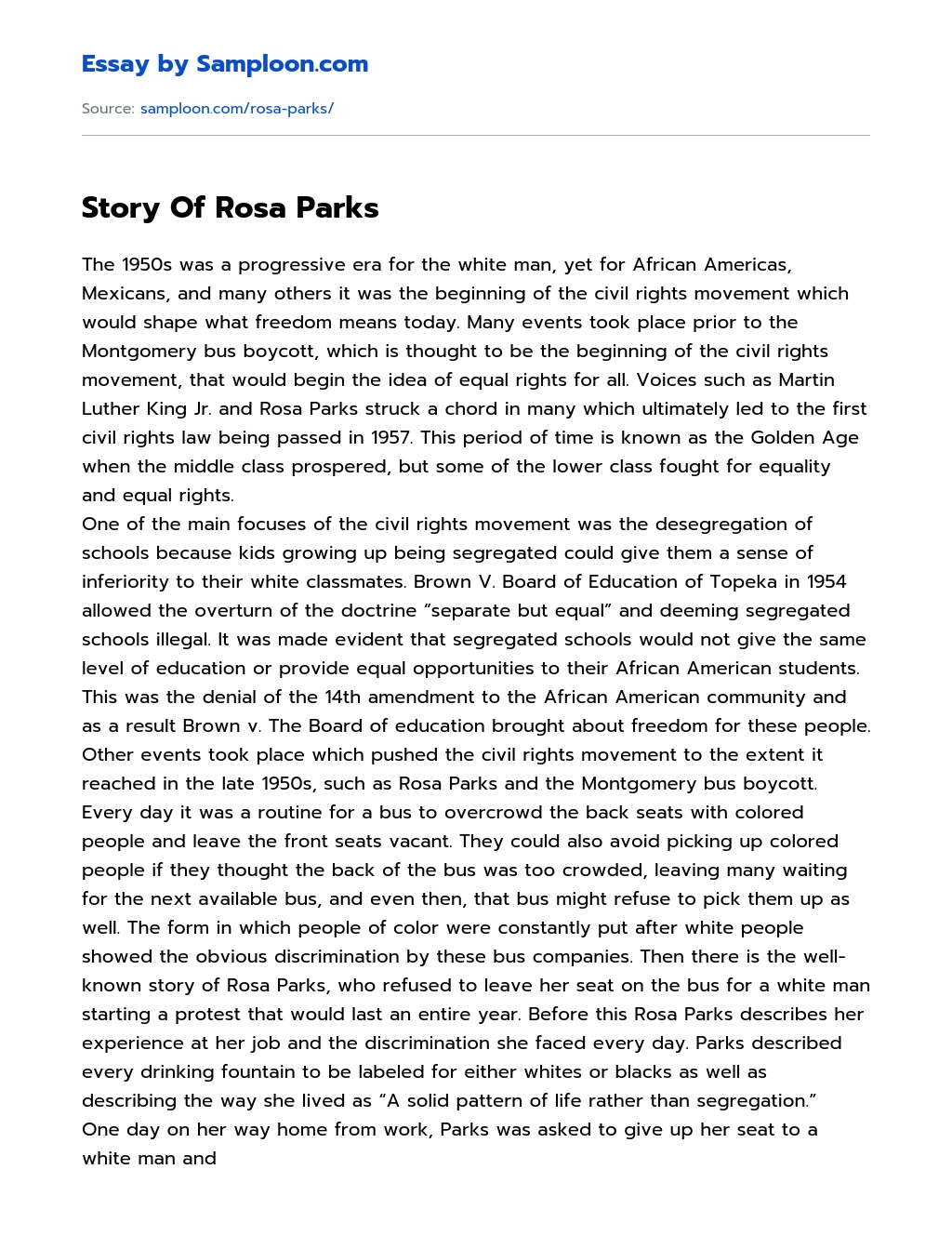 Story Of Rosa Parks essay