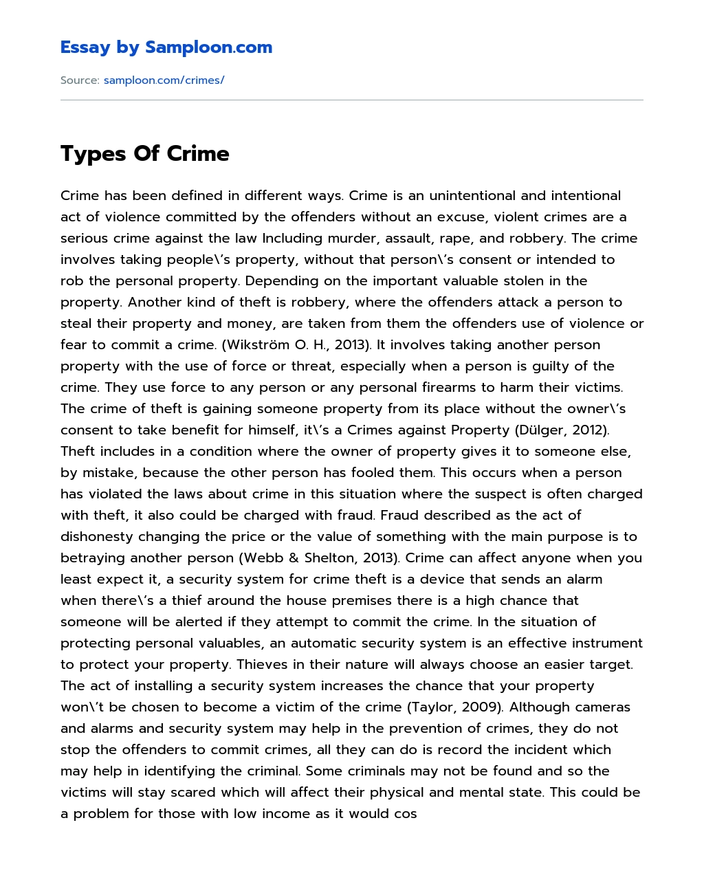 Types Of Crime essay