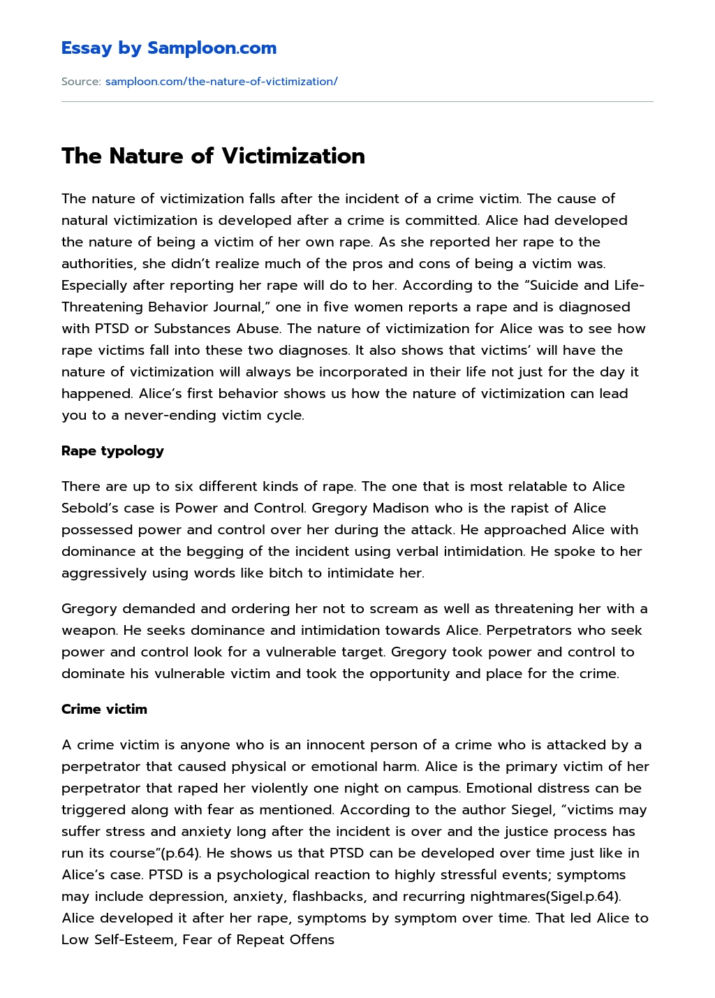 The Nature of Victimization essay