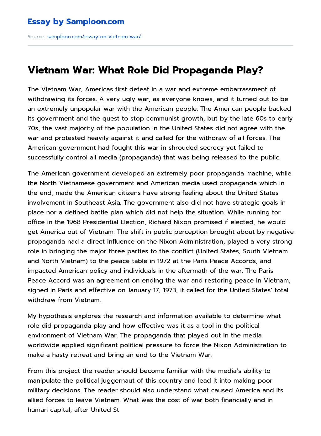 Vietnam War: What Role Did Propaganda Play? essay