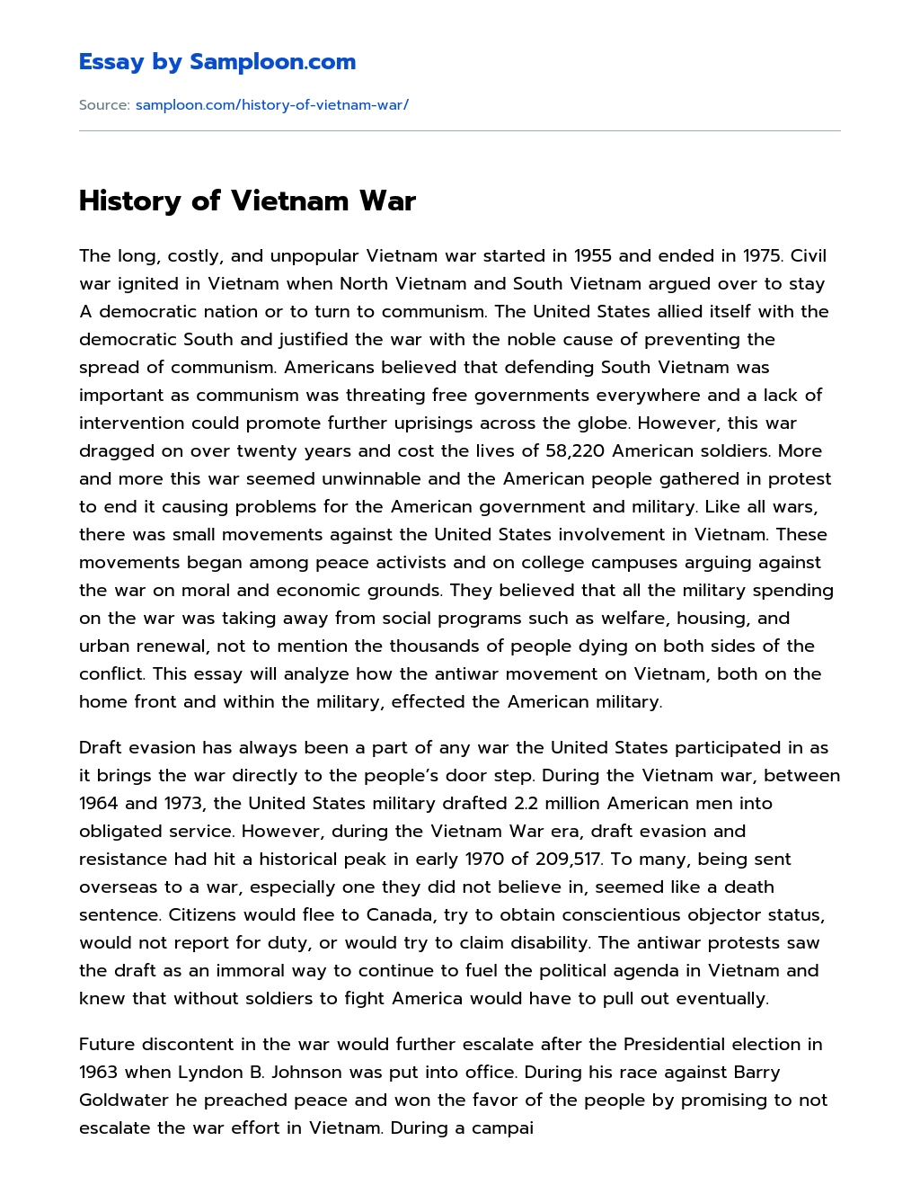 History of Vietnam War essay